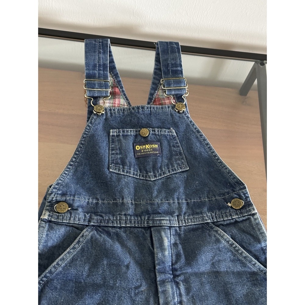 Vintage 90s OshKosh B'Gosh USA Flannel Lined Denim Overalls Plaid Cuff Size 6 7